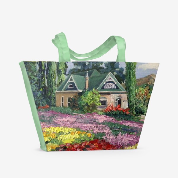 Пляжная сумка «Домик среди цветов»