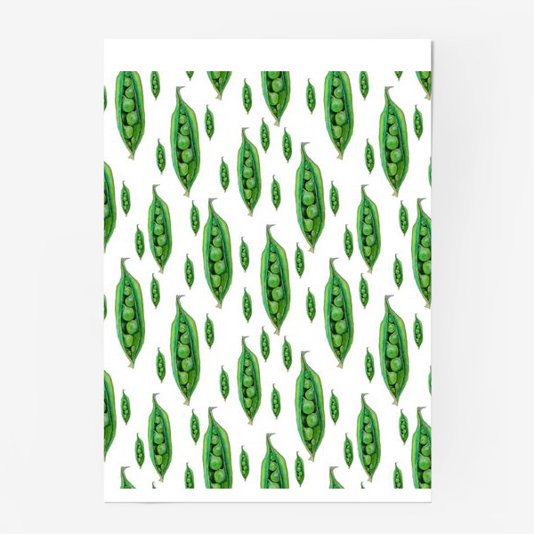 Постер «Зеленый горошек в стручках, акварельные овощи»