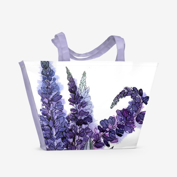 Пляжная сумка «Люпины, полевые цветы акварелью»