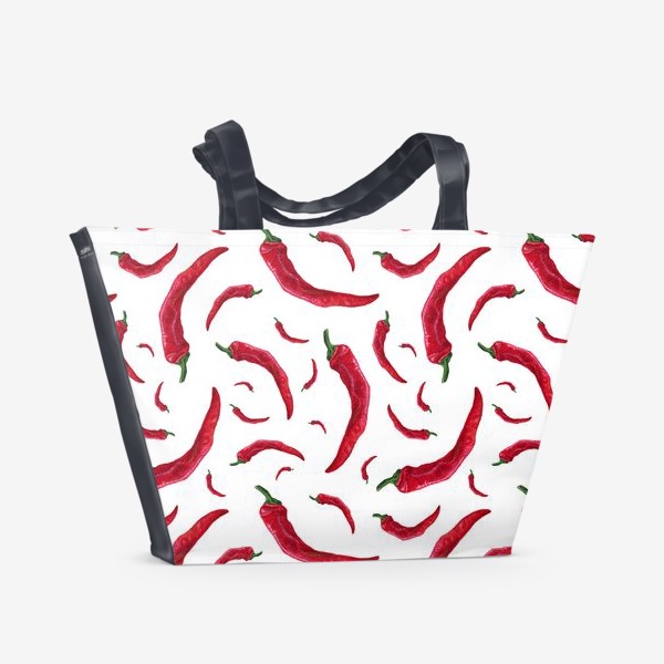 Пляжная сумка &laquo;Красный перец чили, акварельные овощи&raquo;