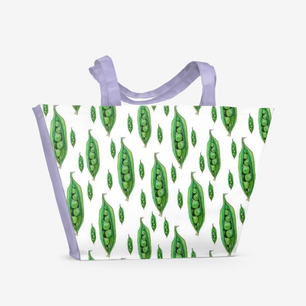 Пляжная сумка &laquo;Зеленый горошек в стручках, акварельные овощи&raquo;