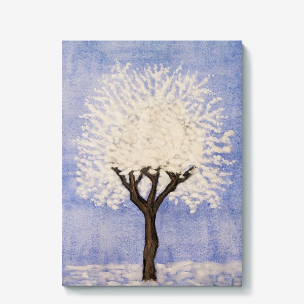 Холст &laquo;Белое весеннее дерево на синем фоне&raquo;
