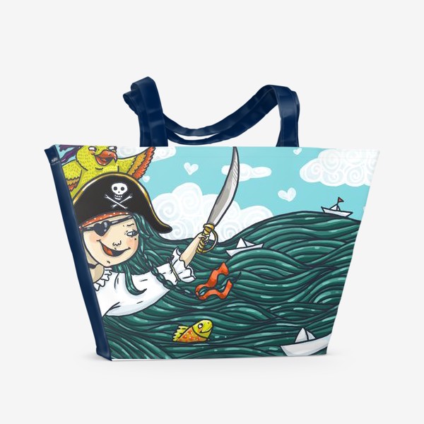 Пляжная сумка «Девочка-пиратка с попугаем!»