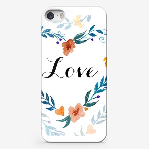 Чехол iPhone «Рамка в форме сердца из цветов и веток. Любовь.»