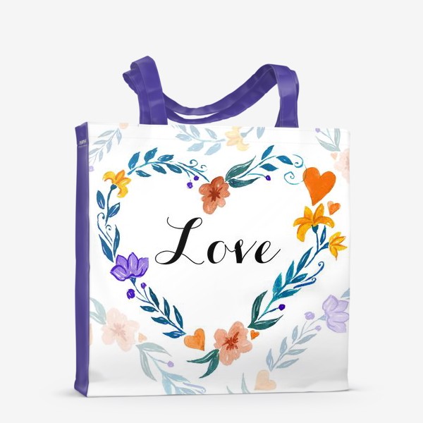 Сумка-шоппер «Рамка в форме сердца из цветов и веток. Любовь.»