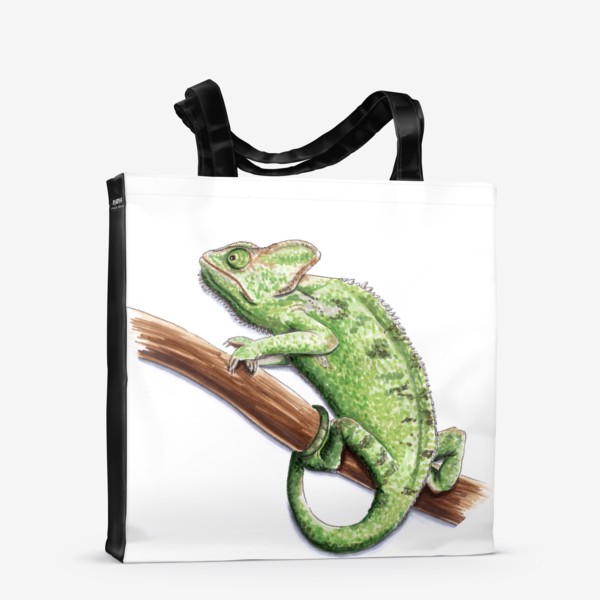 Сумка-шоппер «Зеленый хамелеон на ветке»