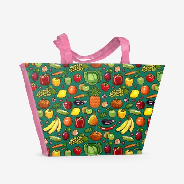 Пляжная сумка «Фруктово-овощной пиксельный паттерн.»