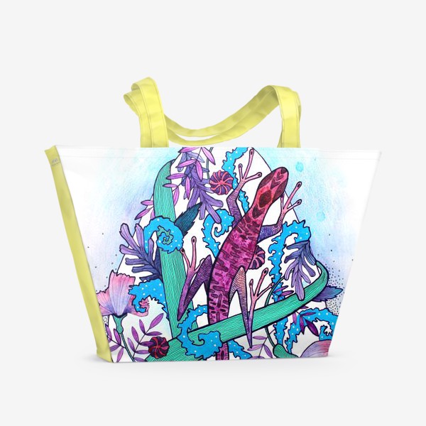Пляжная сумка «Ящерица и цветы»