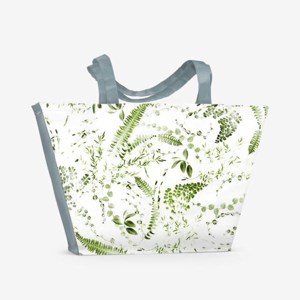Пляжная сумка «Зеленый растительный микс. Папоротники»