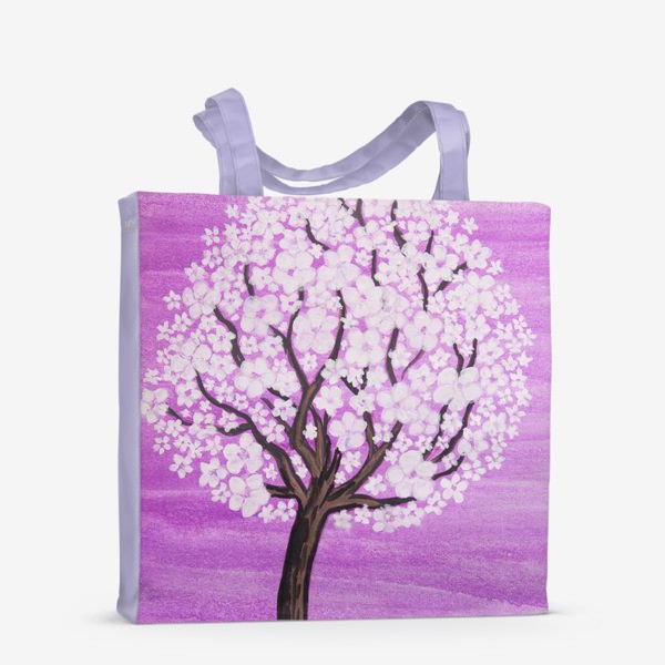 Сумка-шоппер «Дерево с белыми цветами на сиреневом фоне»