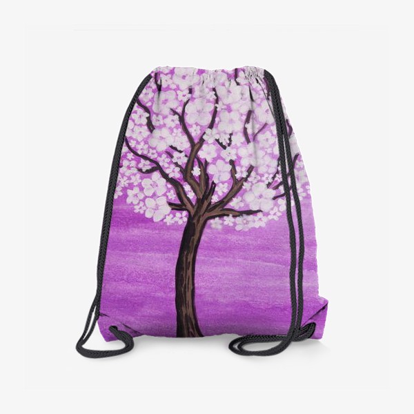 Рюкзак «Дерево с белыми цветами на сиреневом фоне»