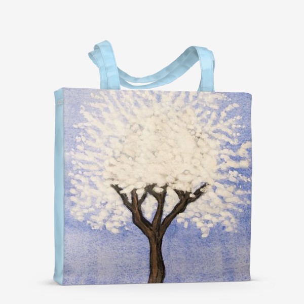 Сумка-шоппер &laquo;Белое весеннее дерево на синем фоне&raquo;