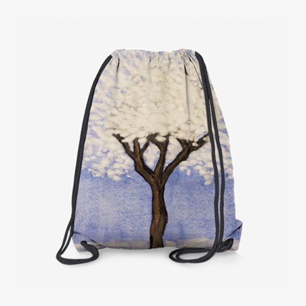 Рюкзак «Белое весеннее дерево на синем фоне»