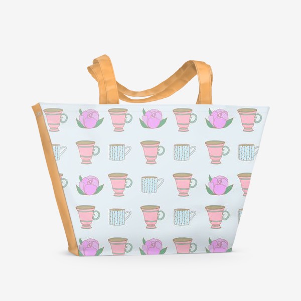 Пляжная сумка «Чашка чая и цветочки.»