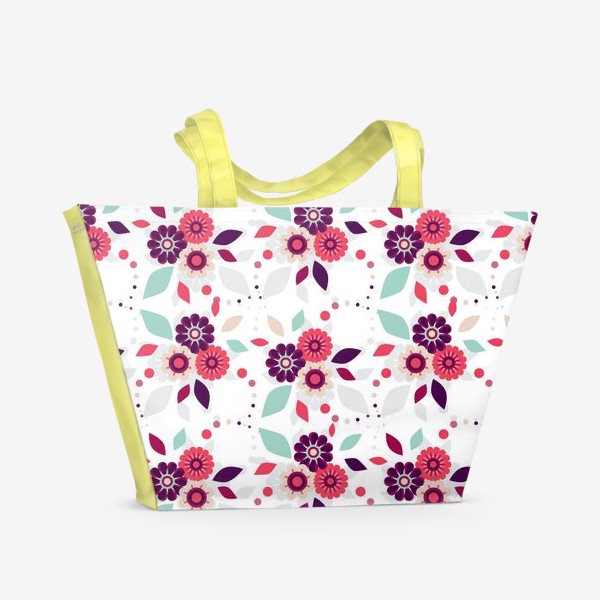 Пляжная сумка «Абстрактный паттерн. Милые цветы на белом фоне »