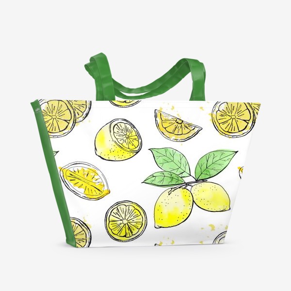 Пляжная сумка &laquo;Лимоны. Акварельный узор 1&raquo;