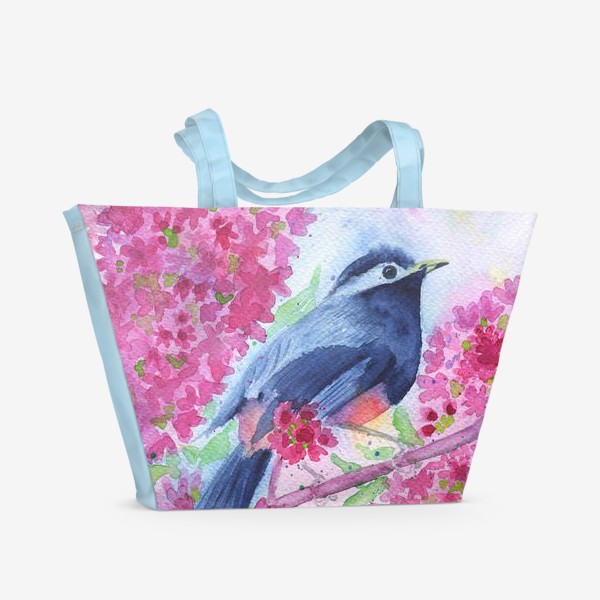 Пляжная сумка &laquo;Птица на цветущей ветке&raquo;