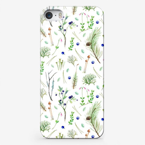 Чехол iPhone «Сосновый лес. Акварельный паттерн»