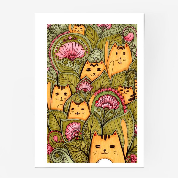 Постер «Коты и цветы»