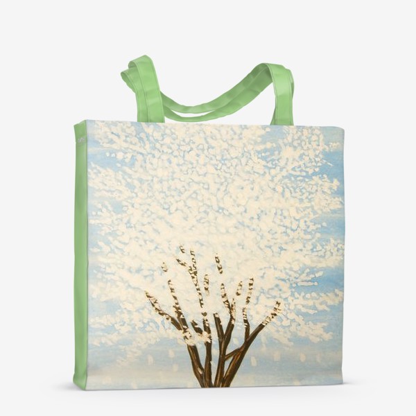 Сумка-шоппер «Белое весеннее дерево на голубом фоне»