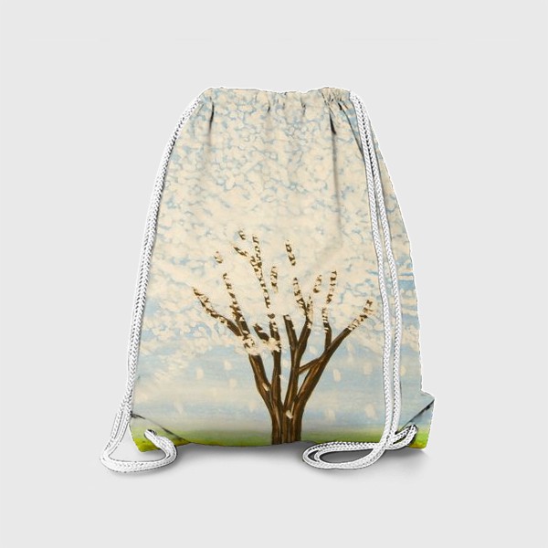 Рюкзак «Белое весеннее дерево на голубом фоне»