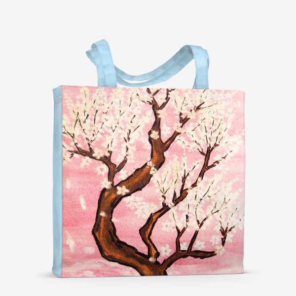 Сумка-шоппер «Белое цветущее дерево на розовом фоне»