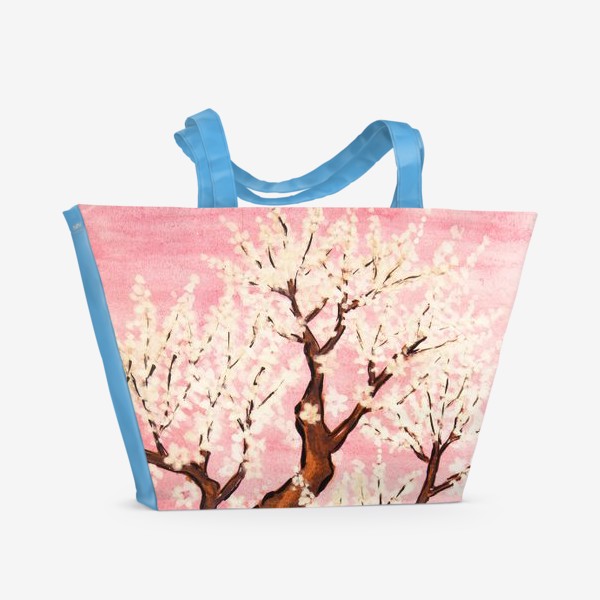 Пляжная сумка &laquo;Белое цветущее дерево на розовом фоне&raquo;