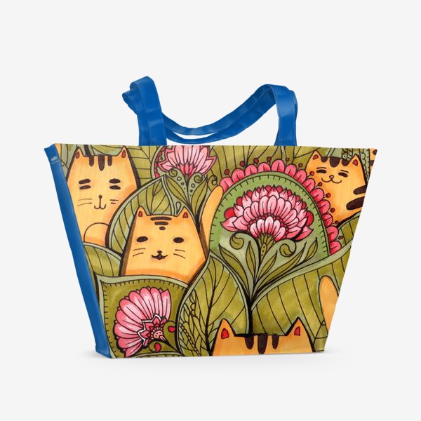 Пляжная сумка «Коты и цветы»
