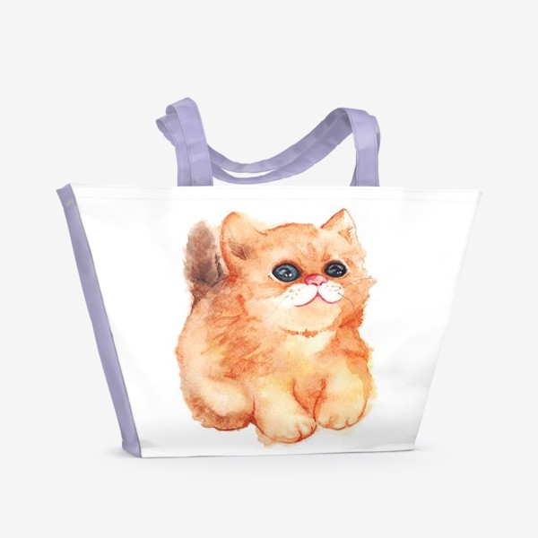 Пляжная сумка &laquo;Акварельный рыжий пушистый кот с большими глазами&raquo;