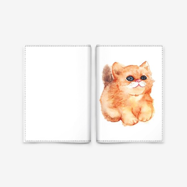 Обложка для паспорта «Акварельный рыжий пушистый кот с большими глазами»