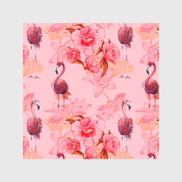 Скатерть «Розовый узор с фламинго и цветами»