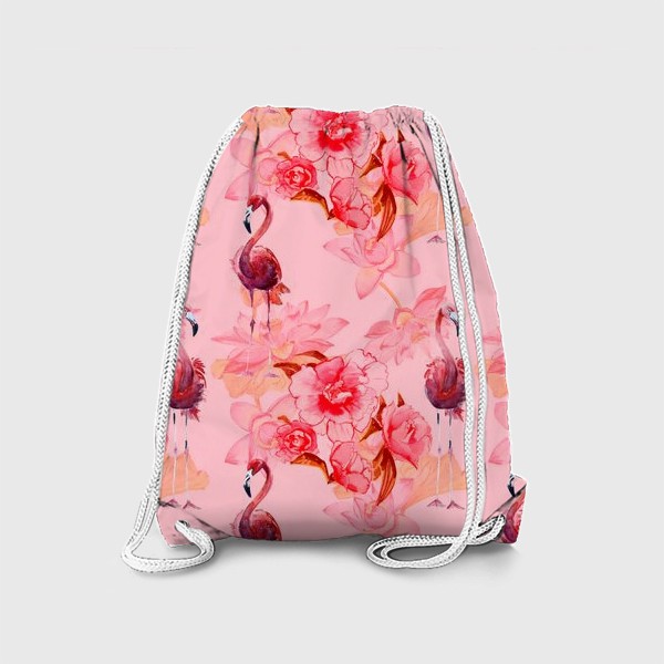 Рюкзак «Розовый узор с фламинго и цветами»