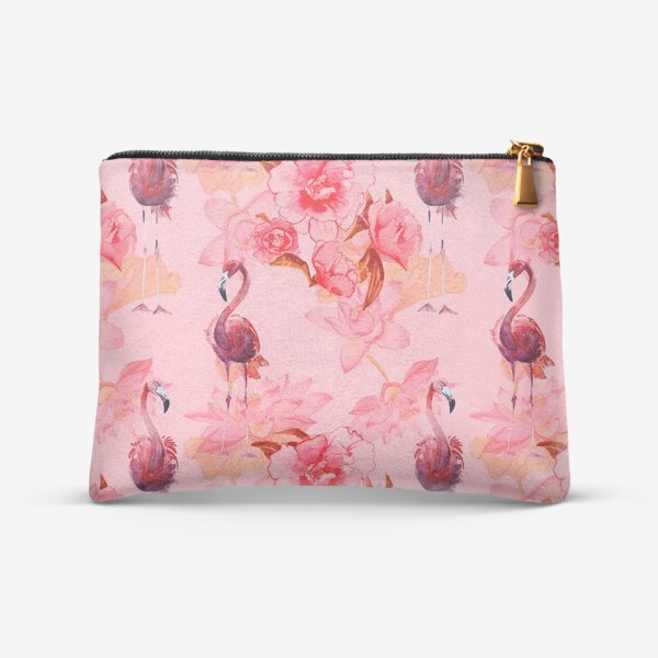 Косметичка «Розовый узор с фламинго и цветами»