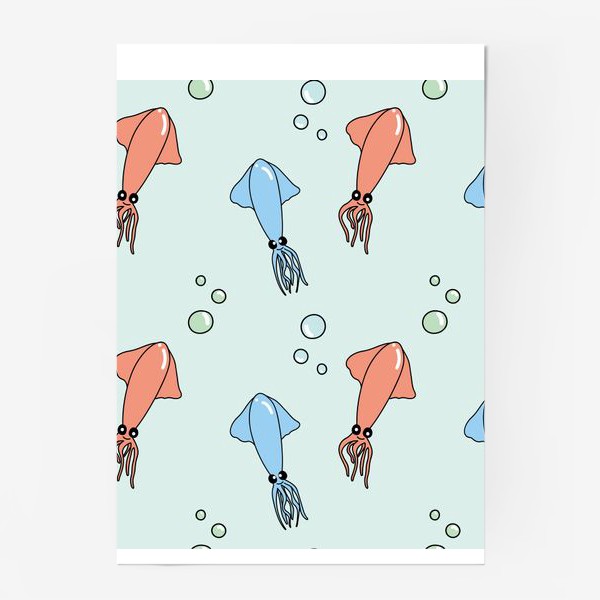 Постер «Паттерн с кальмарами на голубом»