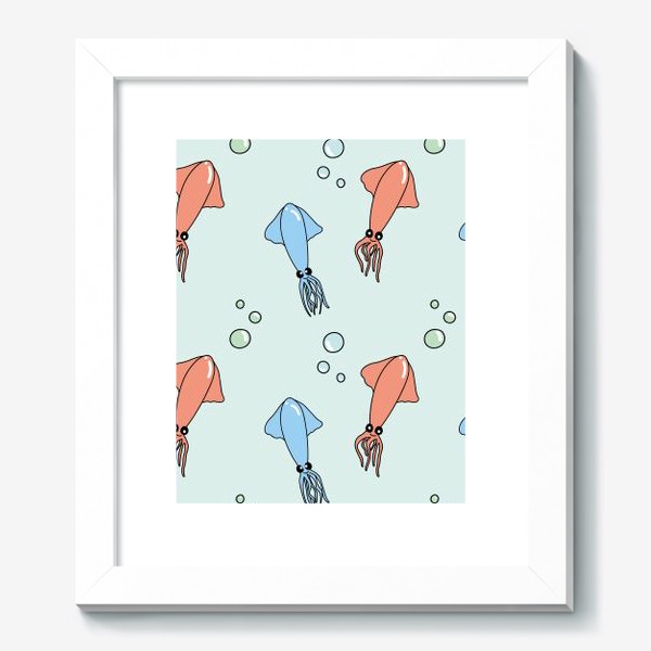 Картина «Паттерн с кальмарами на голубом»