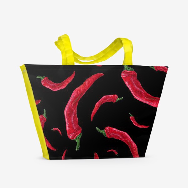 Пляжная сумка «Красный перец чили на черном»