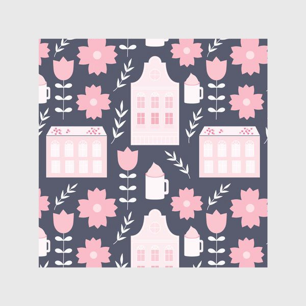 Скатерть «Голландские домики в пастельном розовом цвете.»