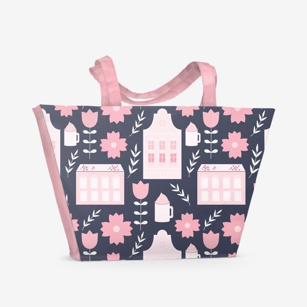 Пляжная сумка «Голландские домики в пастельном розовом цвете.»