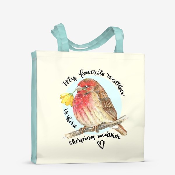 Сумка-шоппер «Красивая весенняя птица с цветком в клюве»
