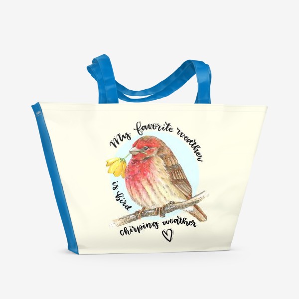 Пляжная сумка «Красивая весенняя птица с цветком в клюве»
