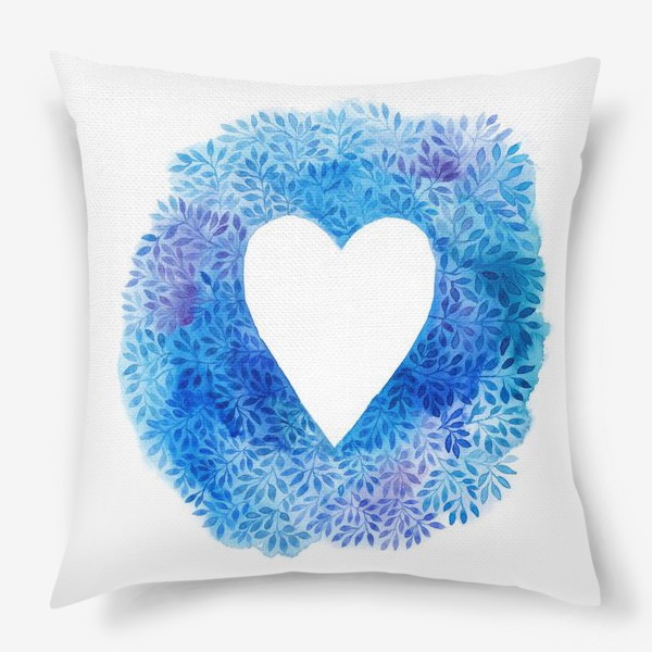Подушка «Синее акварельное сердце»