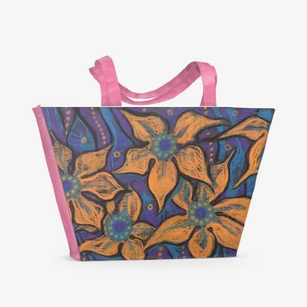 Пляжная сумка «Оражевые цветы»