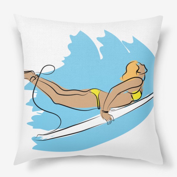 Подушка «Девушка серфер ловит волну»