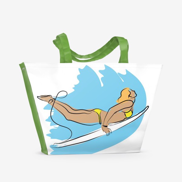 Пляжная сумка «Девушка серфер ловит волну»
