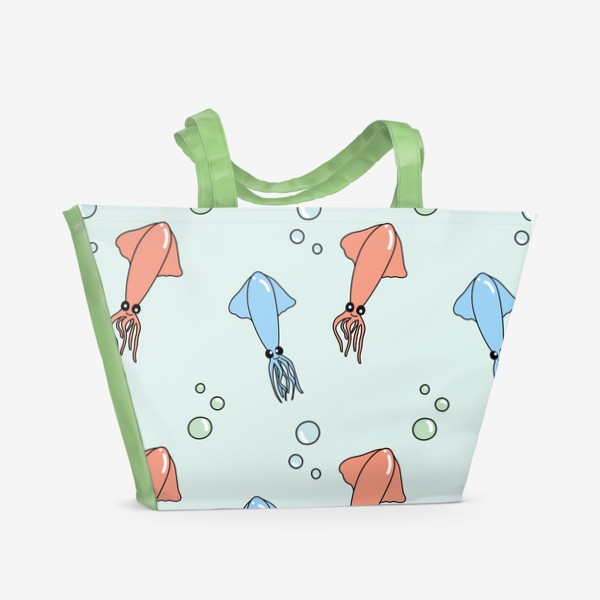 Пляжная сумка &laquo;Паттерн с кальмарами на голубом&raquo;