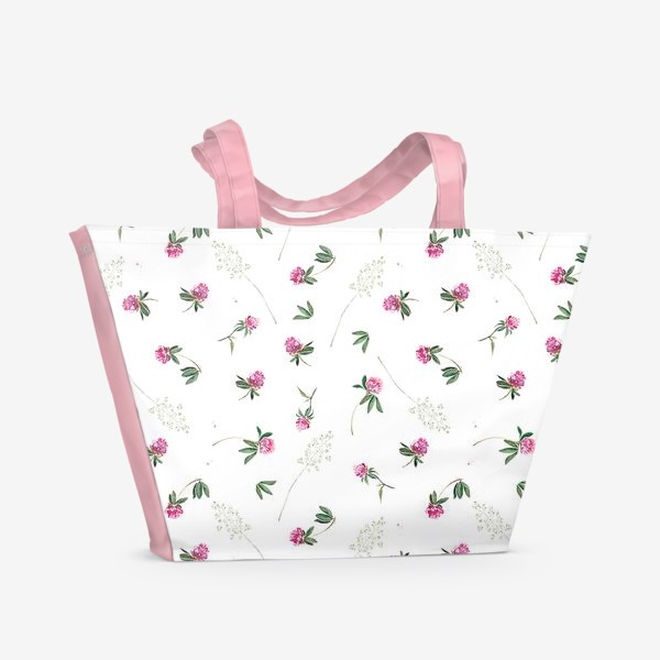 Пляжная сумка «Розовый клевер и весенняя трава»