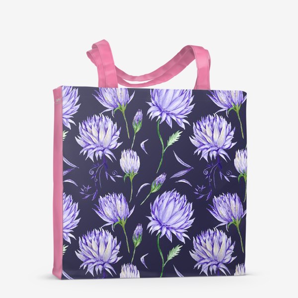Сумка-шоппер &laquo;Винтажные фиолетовые акварельные цветы на черном фоне&raquo;