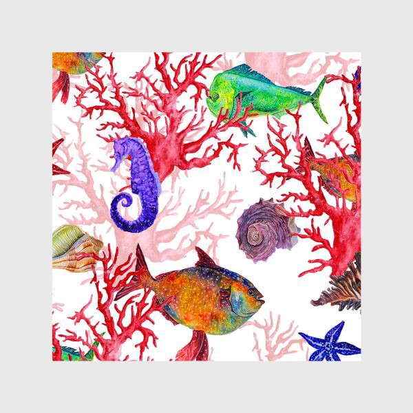 Шторы «Морские жители, кораллы и ракушки»