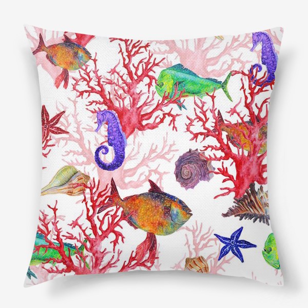 Подушка «Морские жители, кораллы и ракушки»