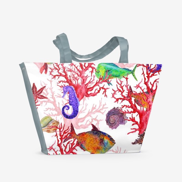 Пляжная сумка «Морские жители, кораллы и ракушки»